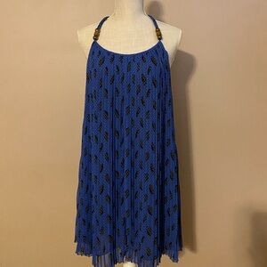 Andrew Charles Blue Dress with Black and Yellow Pattern